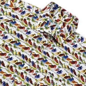 Alan Flusser Button Up Shirt Men's XXL Short Sleeve Bird All‎ Over Print Pattern